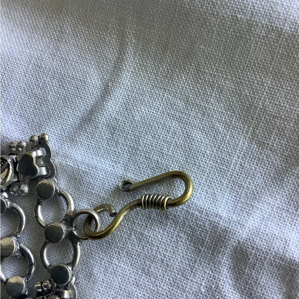 Sterling-Tone Floral Link Wide Bracelet in Silver - Picture 3 of 4